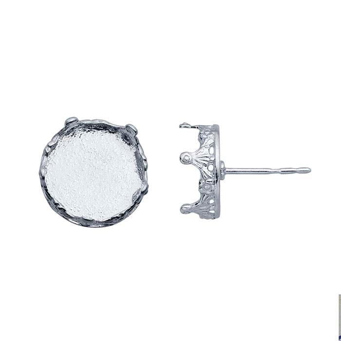 Sterling Silver 10mm Round Gallery Wire Cabochon Post Earring Mounting