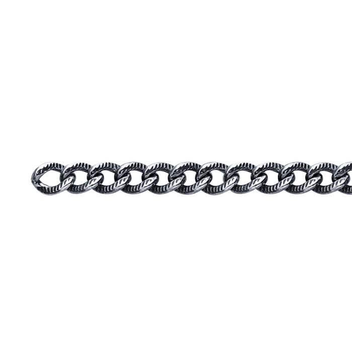 Sterling Silver Oxidized 3.2mm Patterned Round Curb Chain, By the Foot