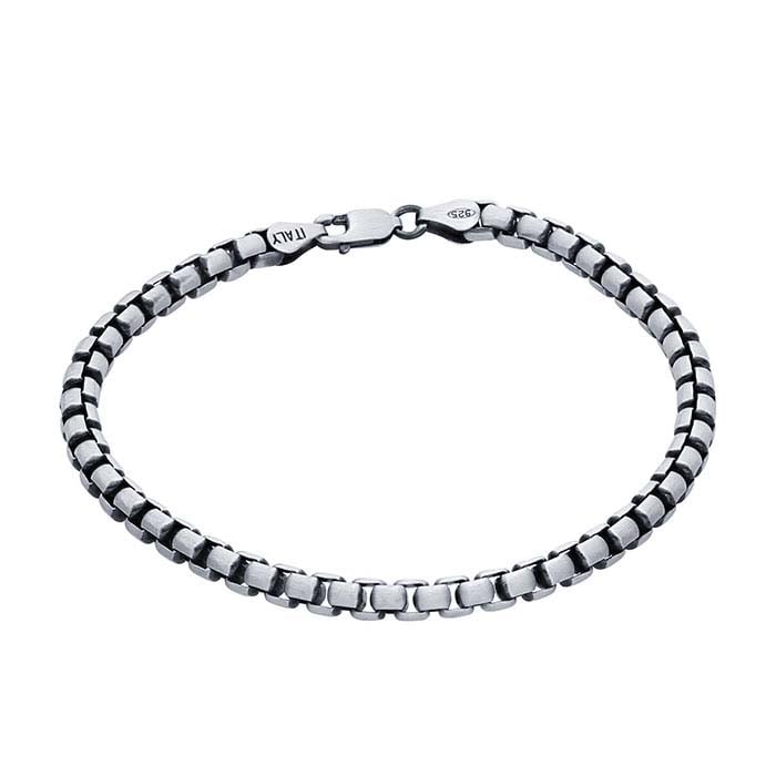 Sterling Silver Gunmetal 4.4mm Rounded Box Chain Bracelet