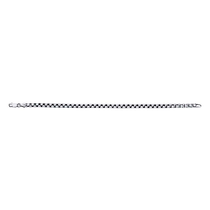 Sterling Silver Gunmetal 4.4mm Rounded Box Chain Bracelet
