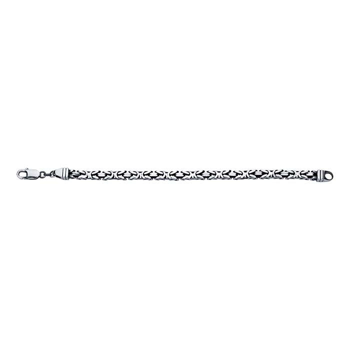 Sterling Silver Gunmetal 5.5mm Square Byzantine Chain Bracelet