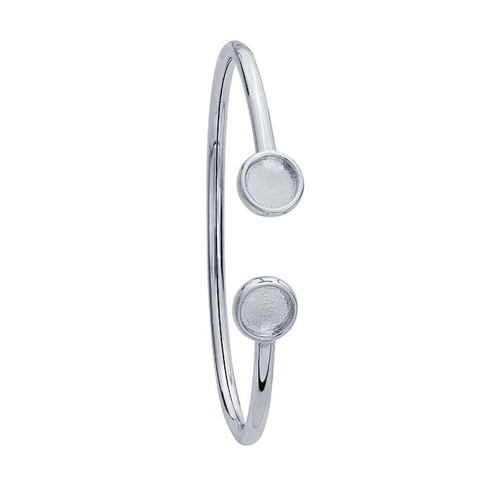 Sterling Silver Rhodium-Plated Round Cabochon Flex Tube Bracelet Mounting