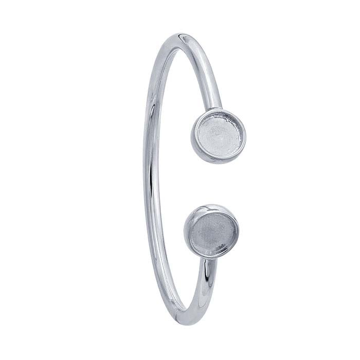 Sterling Silver Rhodium-Plated 10mm Round Cabochon Flex Tube Bracelet Mounting