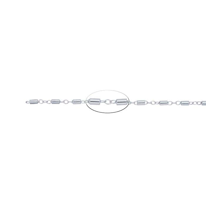 Sterling sølv 1,7 mm kabelkæde med rørperler, pr. fod