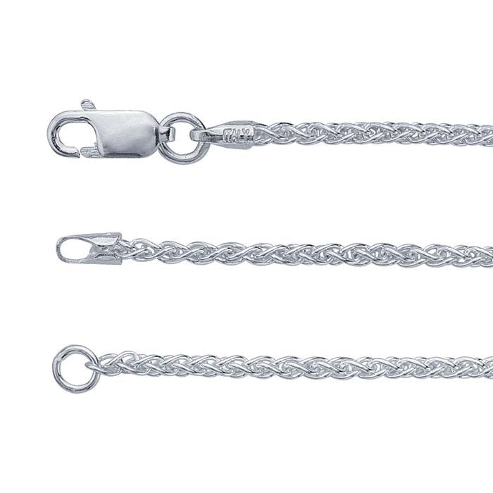 Sterling Silver 1.8mm Square Wheat Chain Necklace Component