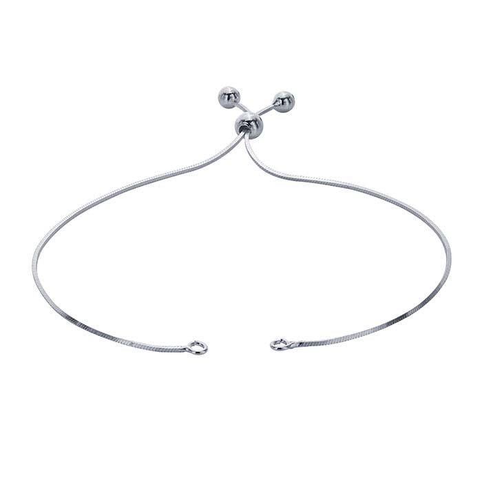 Sterling Silver 0.7mm Square Seamed Snake Chain Bracelet Component, Adjustable