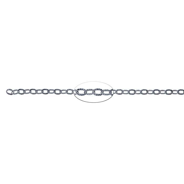 Sterling Silver Oxidized 2.8mm Patterned Flat Oval Cable Chain, By the Foot