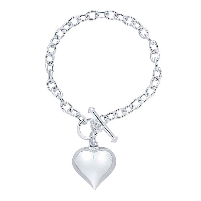 Sterling Silver 5.2mm Cable Chain Bracelet with Puff Heart Charm