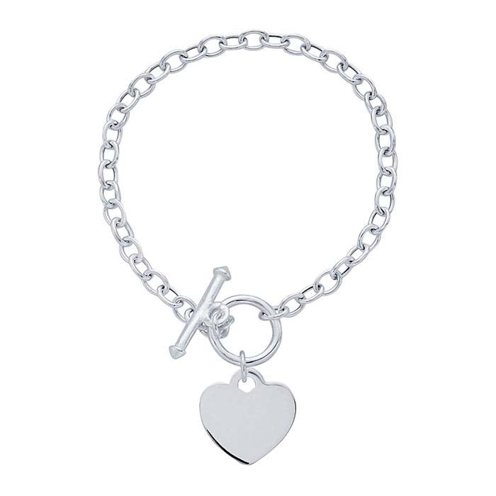 Sterling Silver 4.5mm Cable Chain Bracelet with Heart Tag