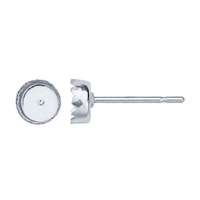 Sterling Silver 4mm Round Serrated Cabochon Post Earring Mounting