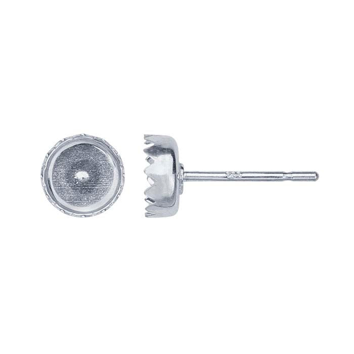 Sterling Silver 5mm Round Serrated Cabochon Post Earring Mounting