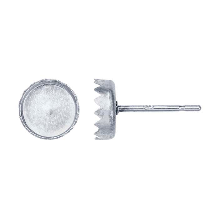 Sterling Silver 6mm Round Serrated Cabochon Post Earring Mounting