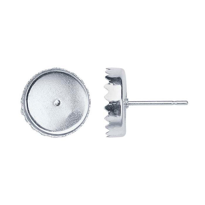 Sterling Silver 10mm Round Serrated Cabochon Post Earring Mounting