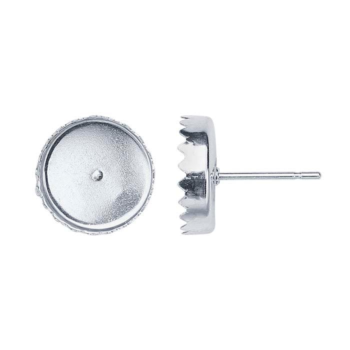 Sterling Silver Round Serrated Cabochon Post Earring Mounting