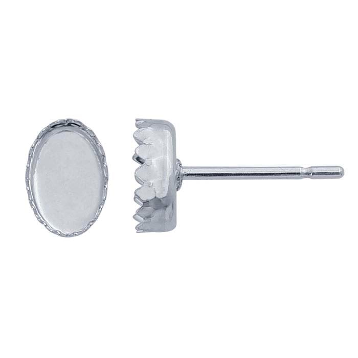 Sterling Silver 6 x 4mm Oval Serrated Cabochon Post Earring Mounting