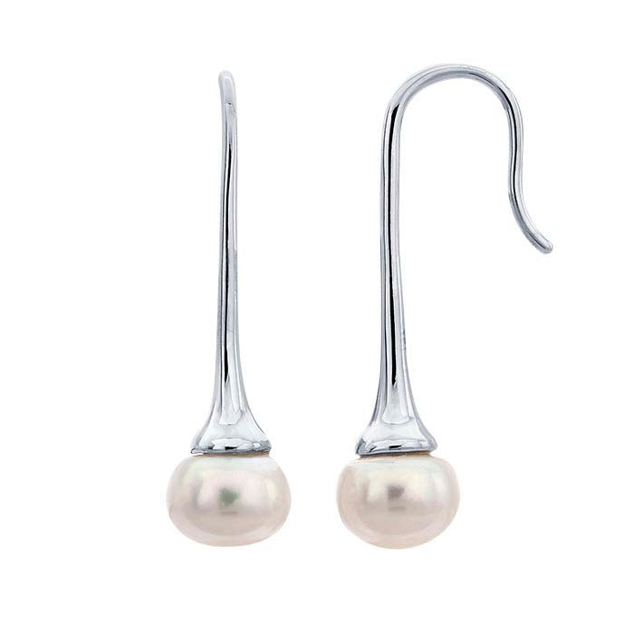 Sterling Silver Rhodium-Plated Pearl Ear Wire Mounting