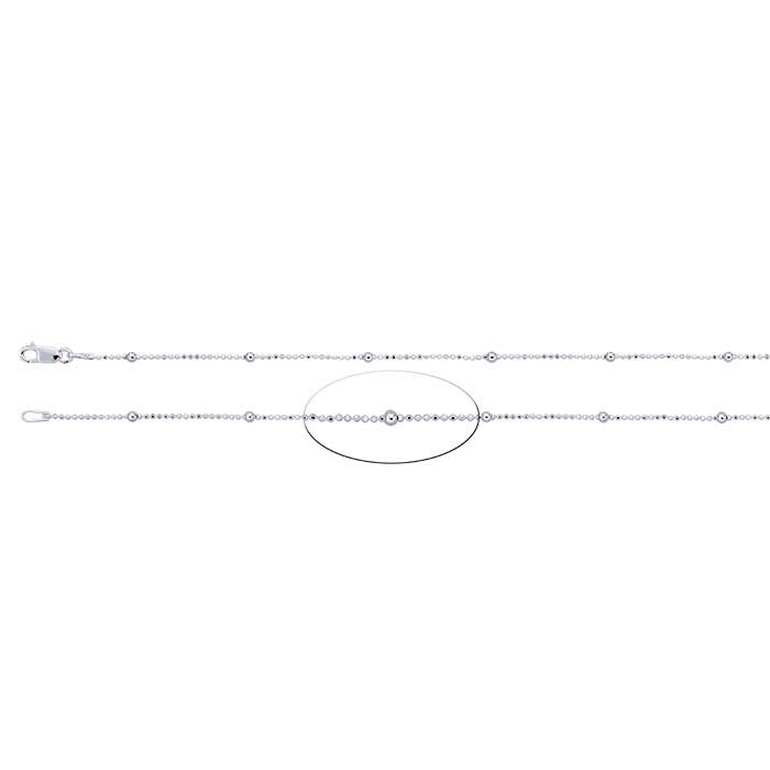 Catena a perline diamantate in argento sterling 1mm con perline rotonde da 2,1mm