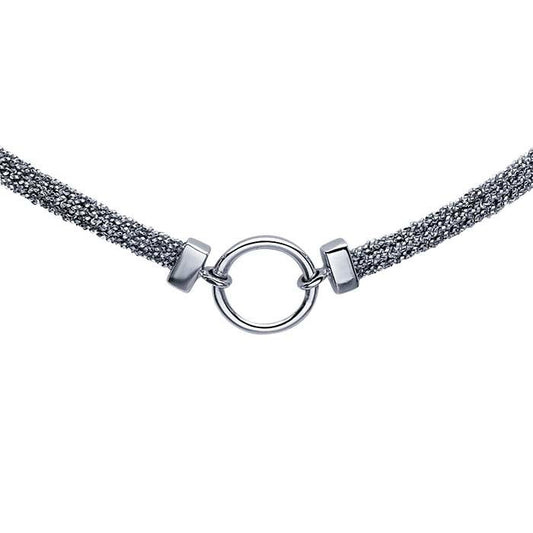 Sterling Silver Rhodium-Plated Choker-Style Necklace with Center Ring Accent