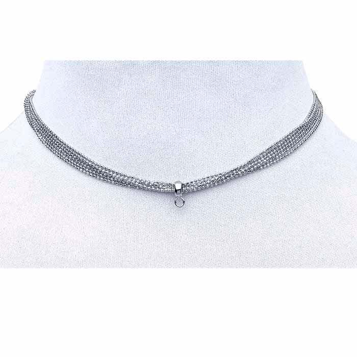 Sterling Silver Rhodium-Plated Choker-Style Necklace with Slider Accent