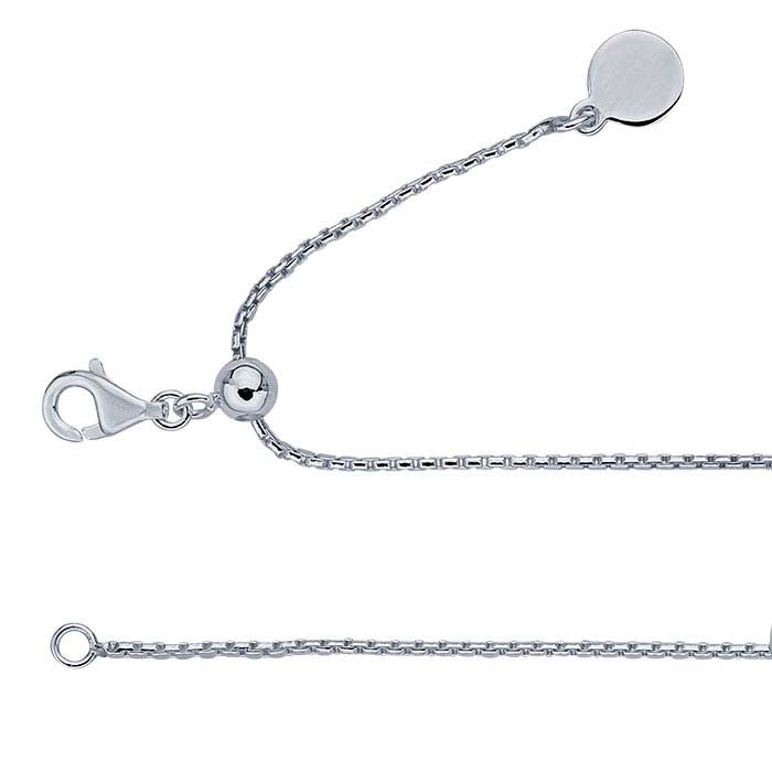Sterling Silver 0.9mm Hammered Venetian Box Chain Necklace, Adjustable