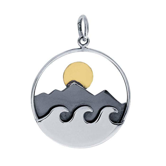 Sterling Silver Sun, Mountain and Waves Pendant