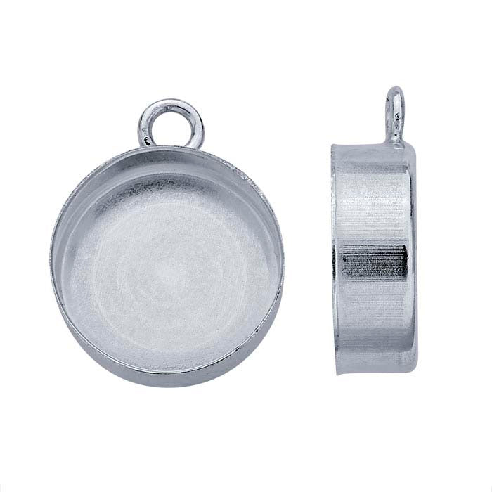 Sterling Silver 10mm Round High-Wall Cabochon Pendant Mounting