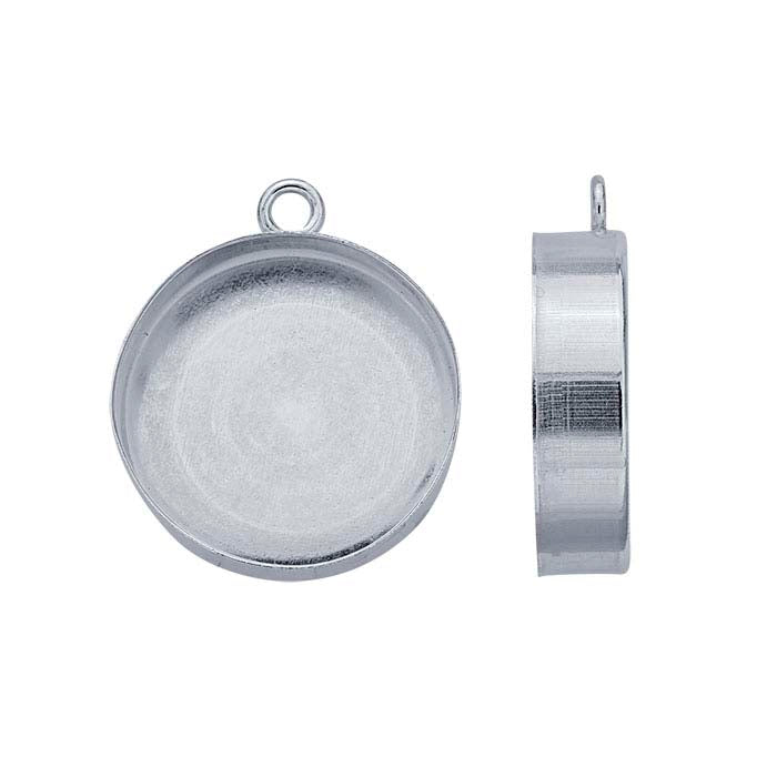 Sterling Silver 15mm Round High-Wall Cabochon Pendant Mounting