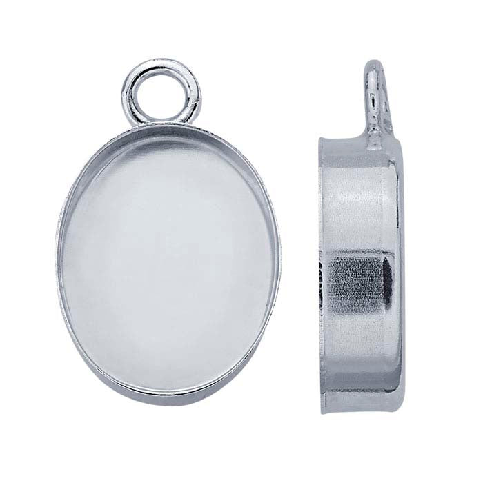 Sterling Silver 10 x 8mm Oval High-Wall Cabochon Pendant Mounting