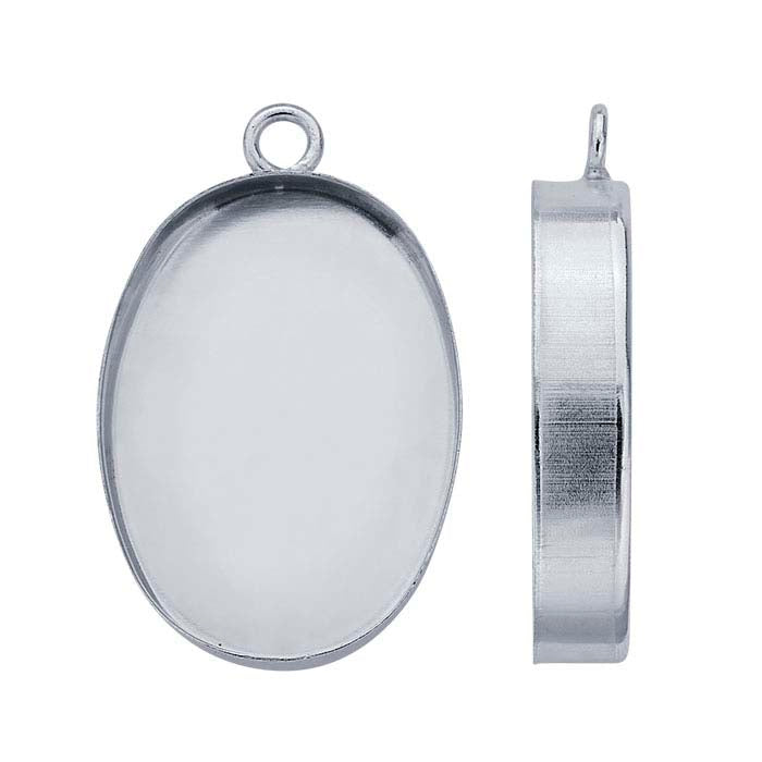 Sterling Silver 18 x 13mm Oval High-Wall Cabochon Pendant Mounting