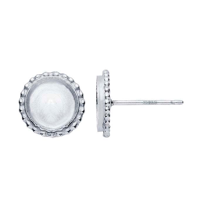 Sterling Silver 6mm Round Beaded-Edge Cabochon Post Earring Mounting