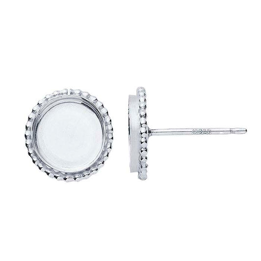 Sterling Silver 8mm Round Beaded-Edge Cabochon Post Earring Mounting
