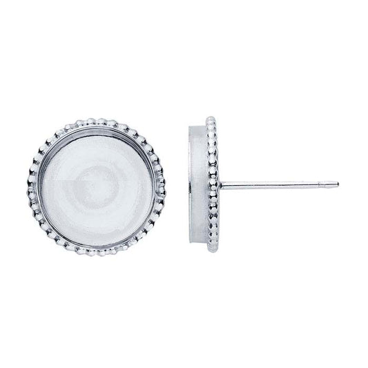 Sterling Silver 10m Round Beaded-Edge Cabochon Post Earring Mounting