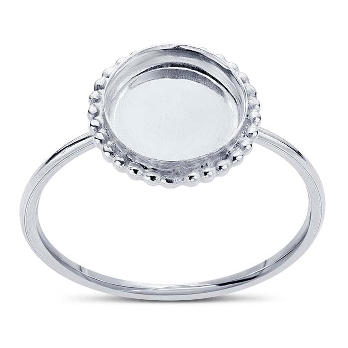 Sterling Silver 8mm Beaded-Edge Round Cabochon Ring Mounting