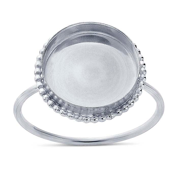 Sterling Silver 10mm Beaded-Edge Round Cabochon Ring Mounting