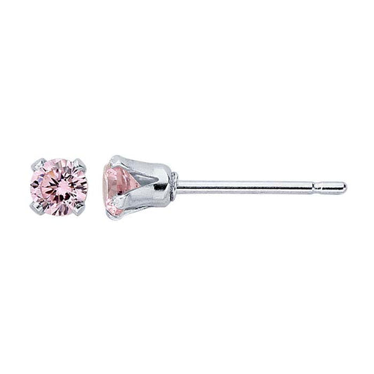 Sterling Silver Pink CZ-Set Post Earring