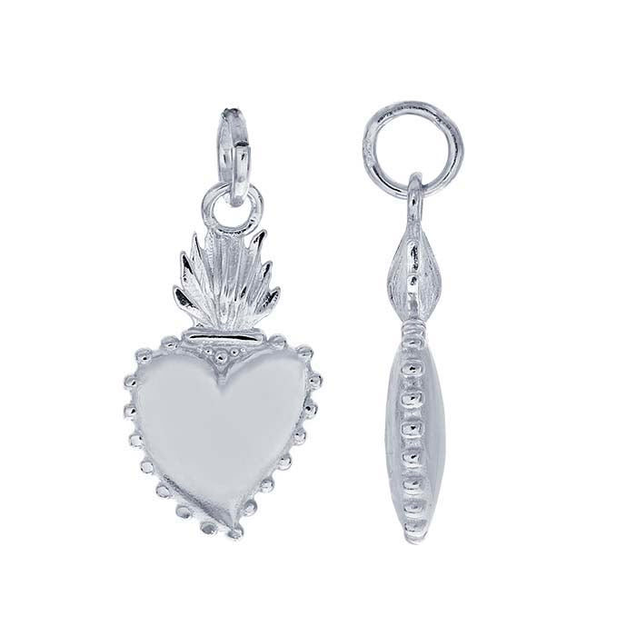 Sterling Silver Rhodium-Plated Sacred Heart Charm