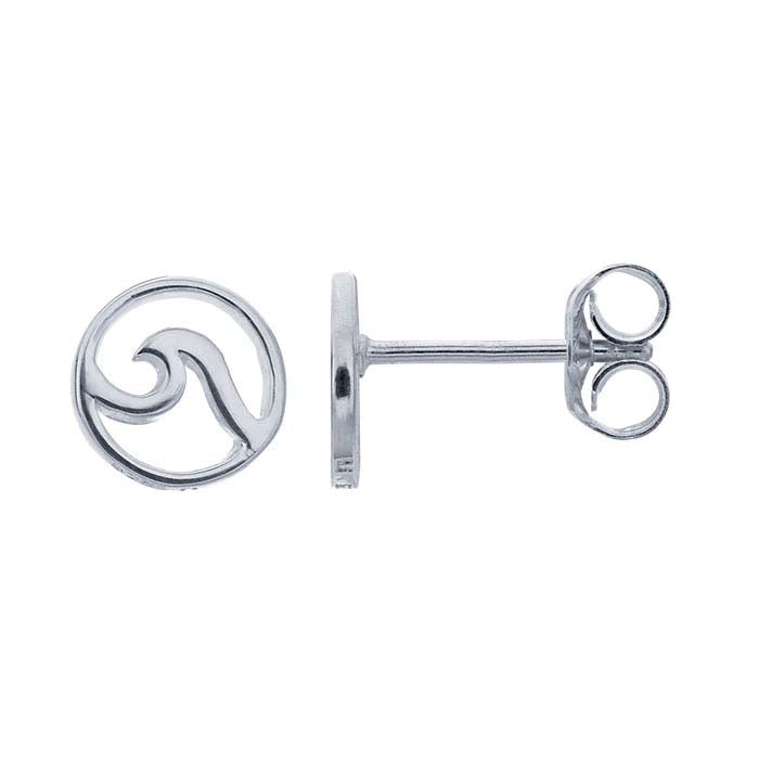 Sterling Silver Open Circle with Wave Post Earrings
