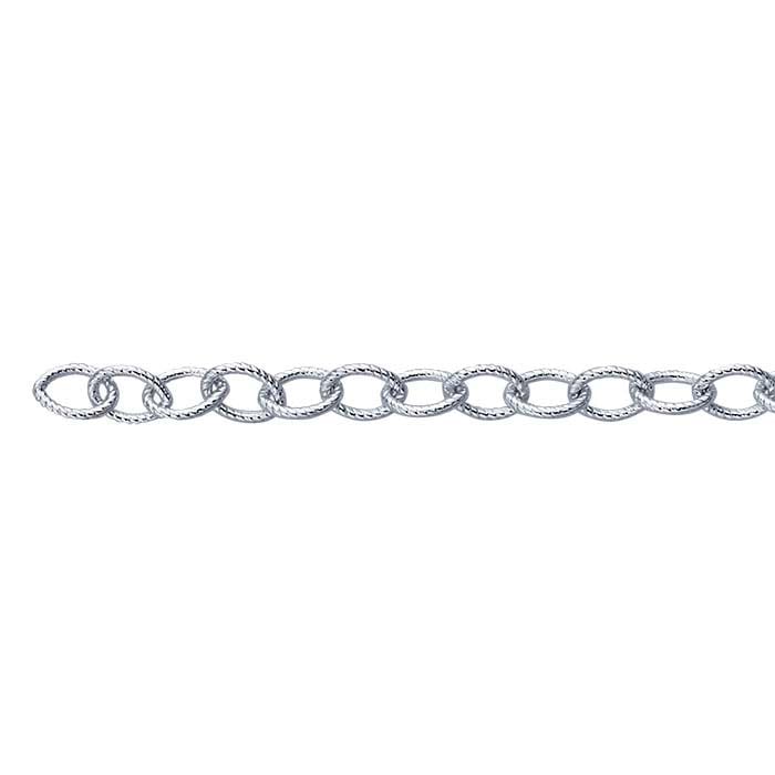 Sterling Silver 4,1 mm vriden mönstrad oval kabelkedja, per fot