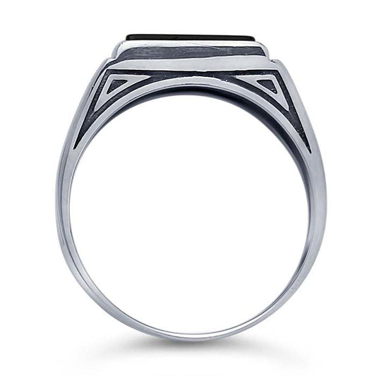 Sterling Silver Rectangle Black Onyx-Set Ring