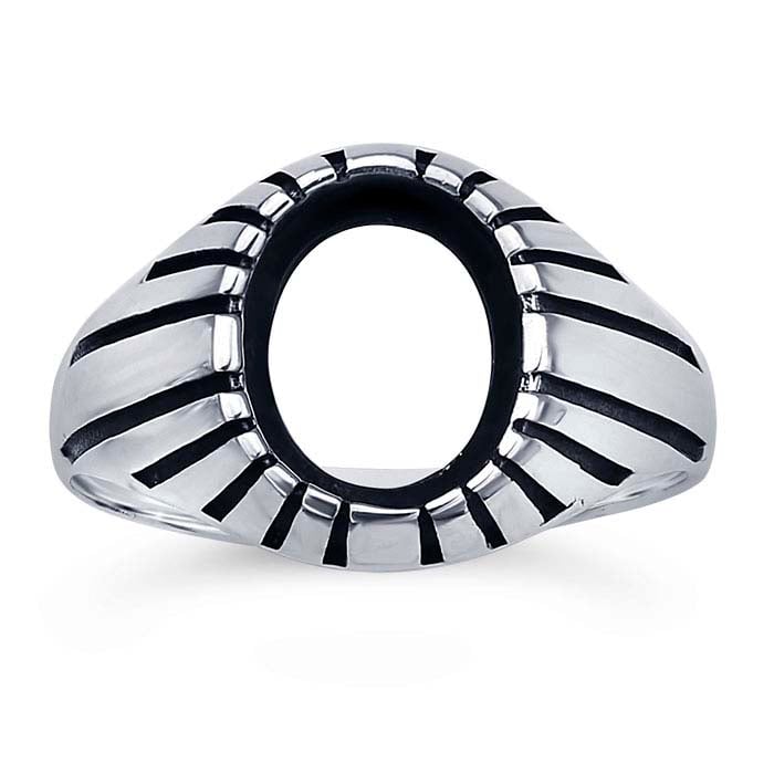 Sterling Silver Ridged 12 x 10mm Oval Cabochon Ring Mounting