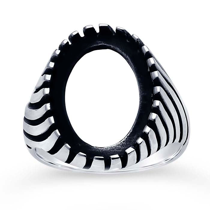 Sterling Silver Swirl Ridged 20 x 15mm Oval Cabochon Ring Mounting
