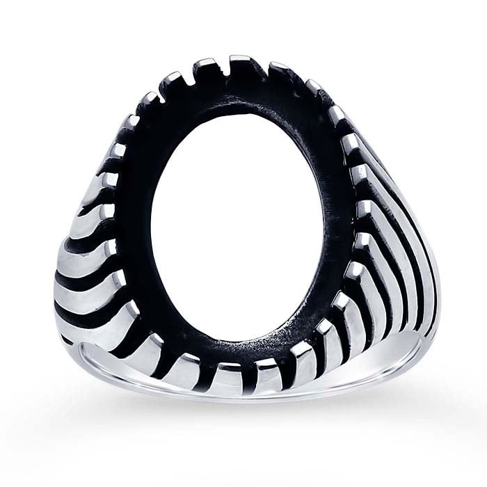 Sterling Silver Swirl Ridged 20 x 15mm Oval Cabochon Ring Mounting
