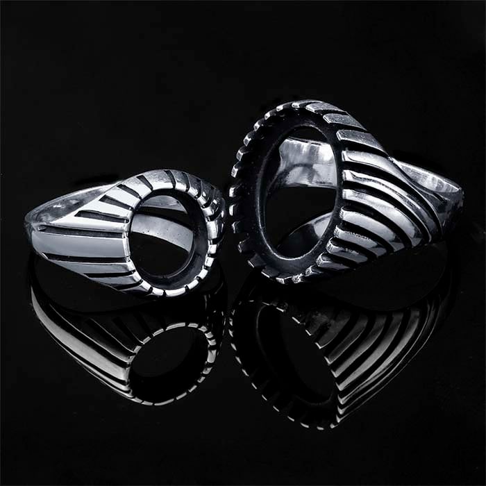 Sterling Silver Swirl Ridged 20 x 15mm Oval Cabochon Ring Mounting