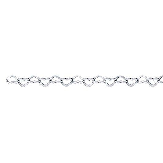 Sterling Silver 3,4 mm Flat Hjärtformad Länk Kedja, Per Fot