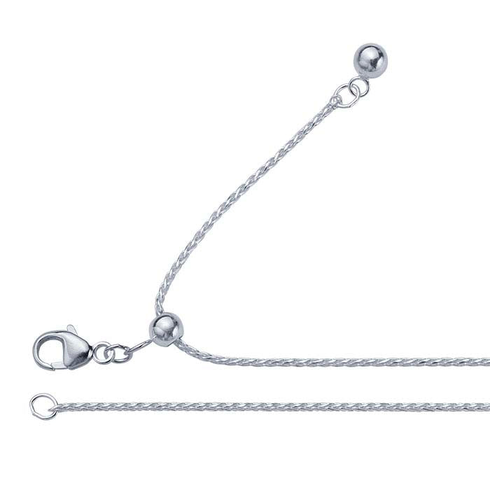 Sterling Silver Diamond-Cut Wheat Chain Necklace, Adjustable