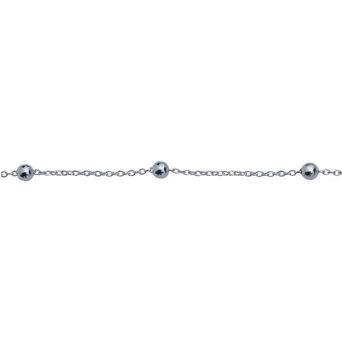 Sterling Silver 0.7mm Cable Chain with 2mm Round Beads, By the Foot