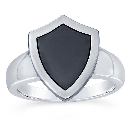 Sterling Silver Two-Tone 18 x 14.2mm Shield Signet Ring
