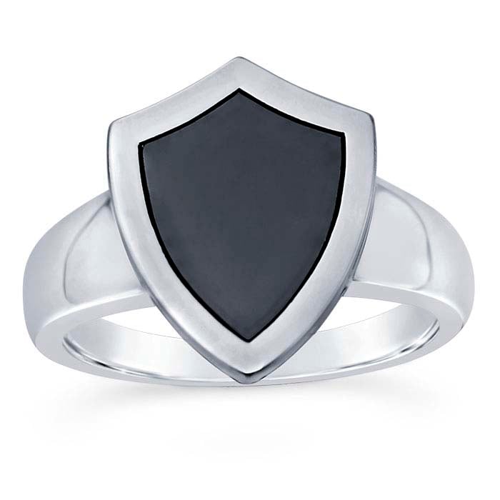 Sterling Silver Two-Tone 18 x 14.2mm Shield Signet Ring