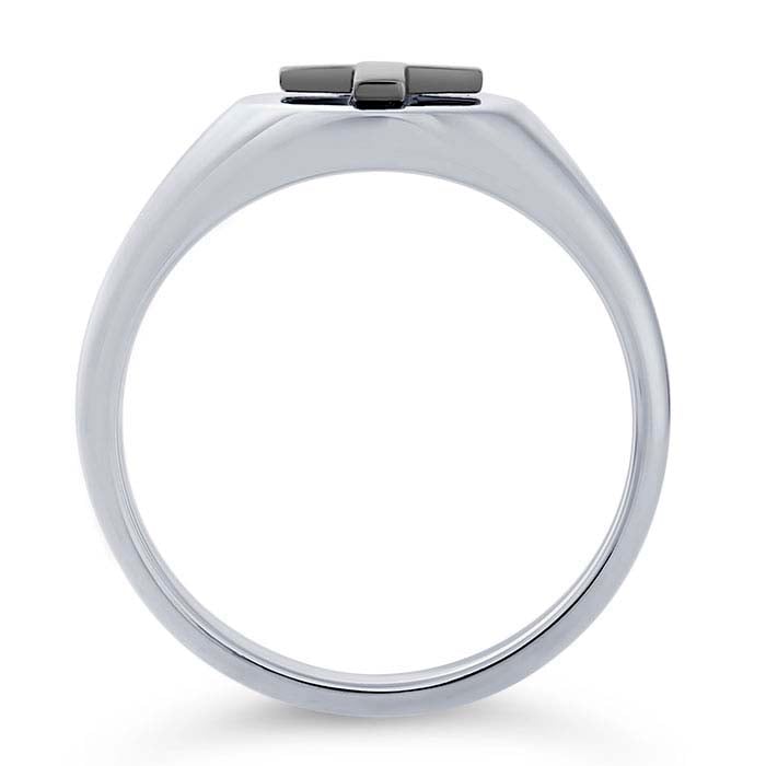 Anillo de plata de ley con cruz bañada en rodio negro