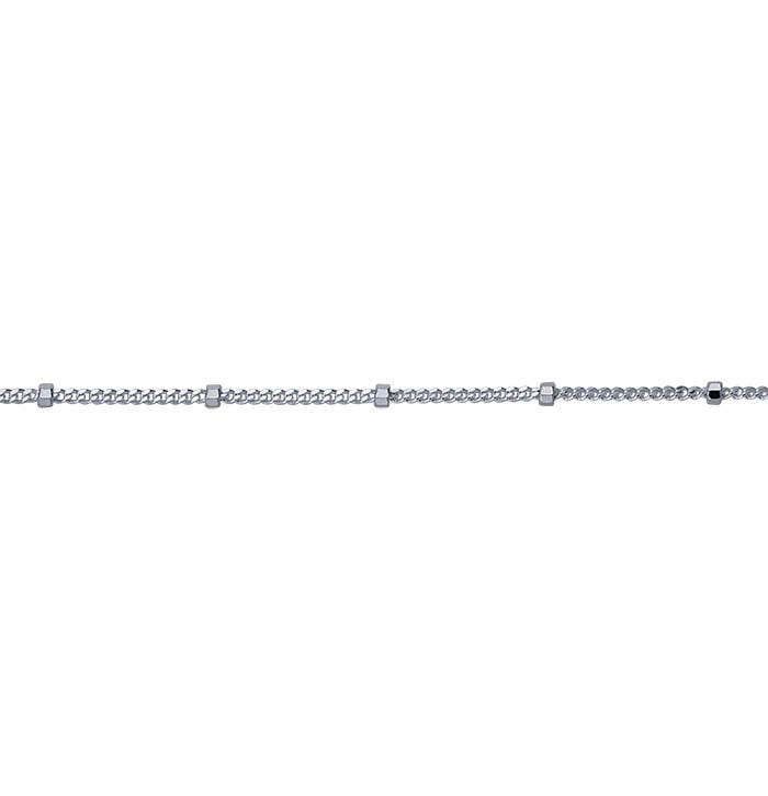 Sterling Silver 1mm Diamond-Cut Curb Chain with 1.4mm Faceted Beads